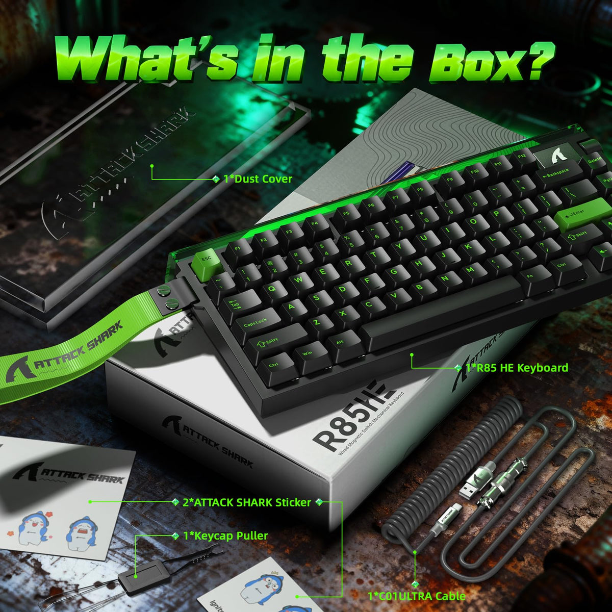 ATTACK SHARK R85 HE Magnetic Gaming Keyboard 75 Key Green Black Size 75 Key NEW