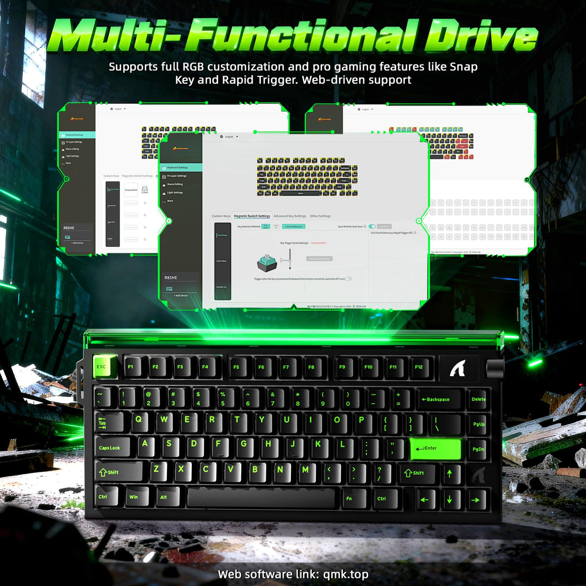 ATTACK SHARK R85 HE Magnetic Gaming Keyboard 75 Key Green Black Size 75 Key NEW