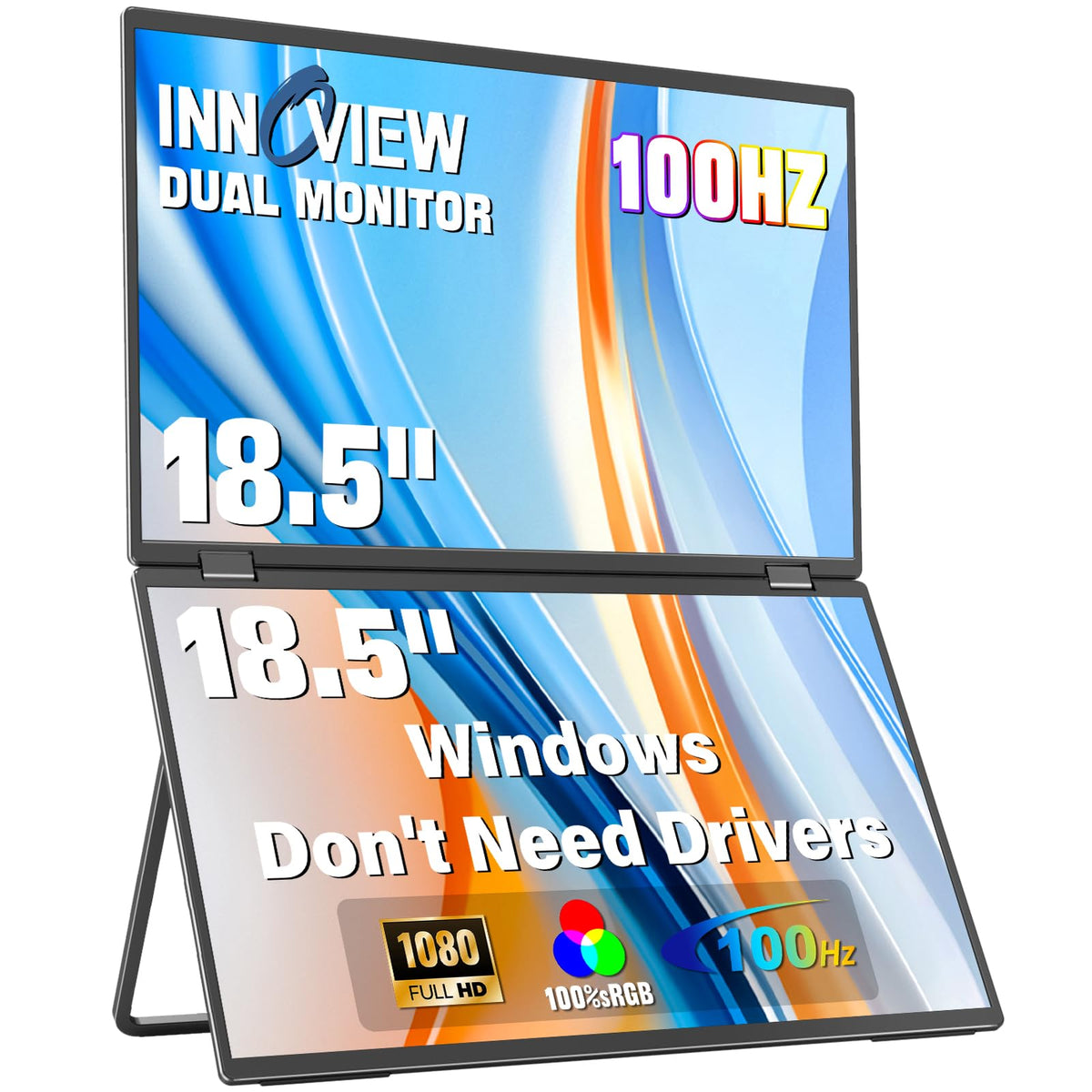 InnoView 18.5" Monitors Portable Monitor Dual Stacked Display - Black Size DEMO