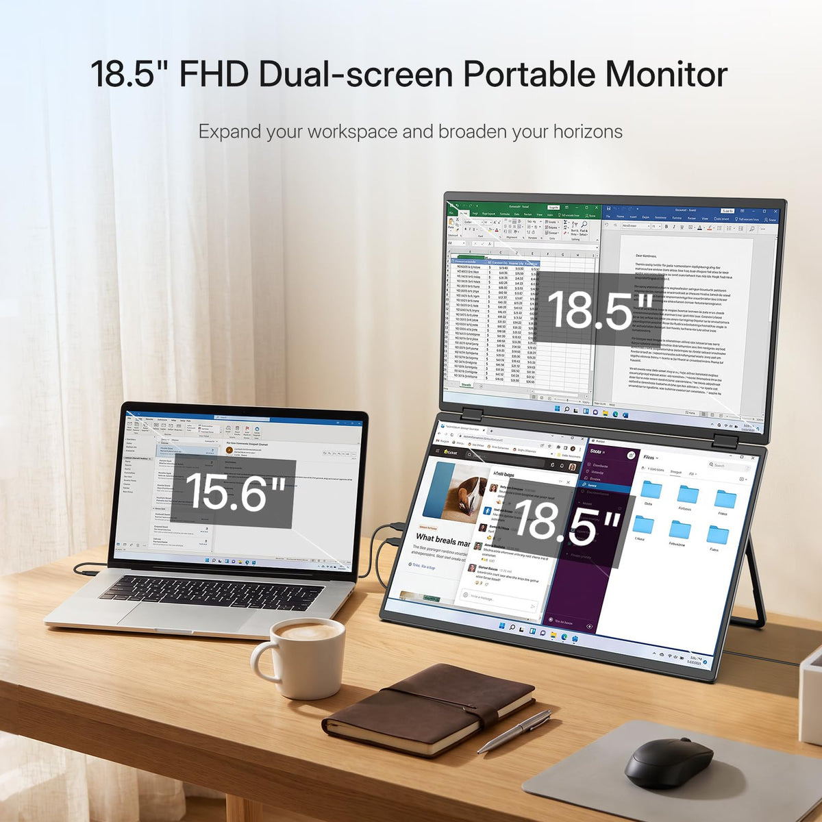 InnoView 18.5" Monitors Portable Monitor Dual Stacked Display - Black Size DEMO