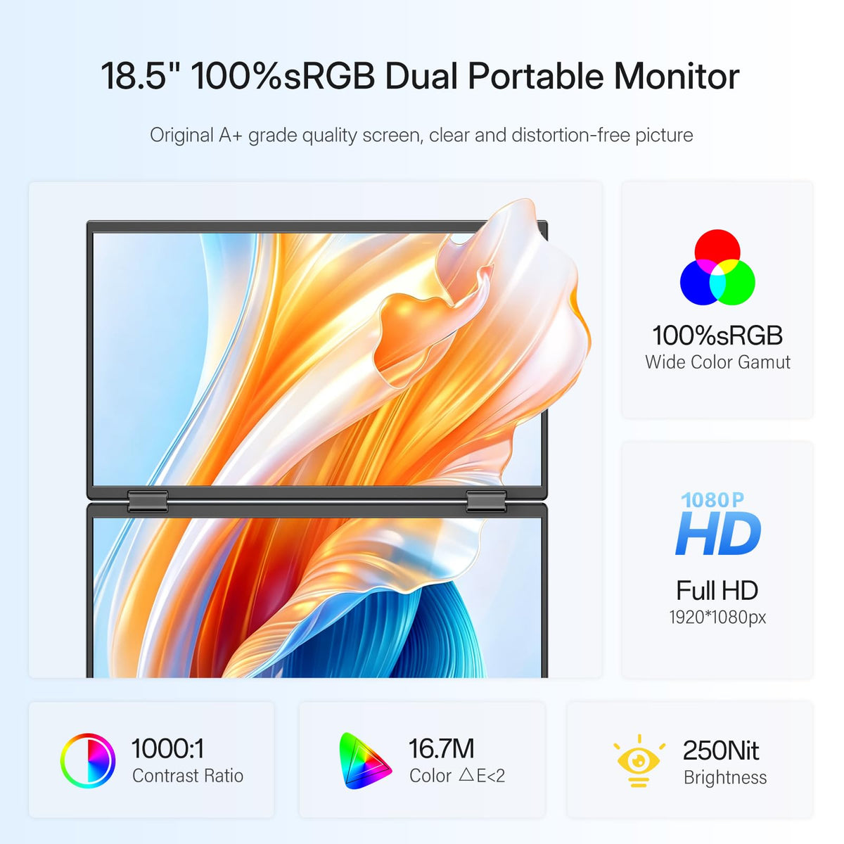 InnoView 18.5" Monitors Portable Monitor Dual Stacked Display - Black Size DEMO