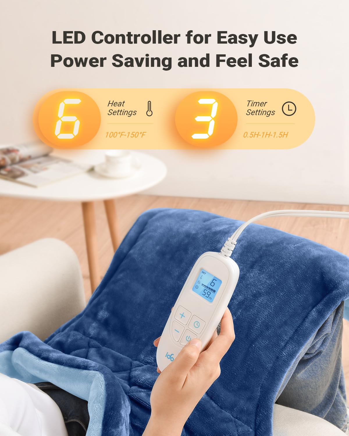 iDOO Weighted Electric Heating Pad for Neck Shoulders Back Blue NEW