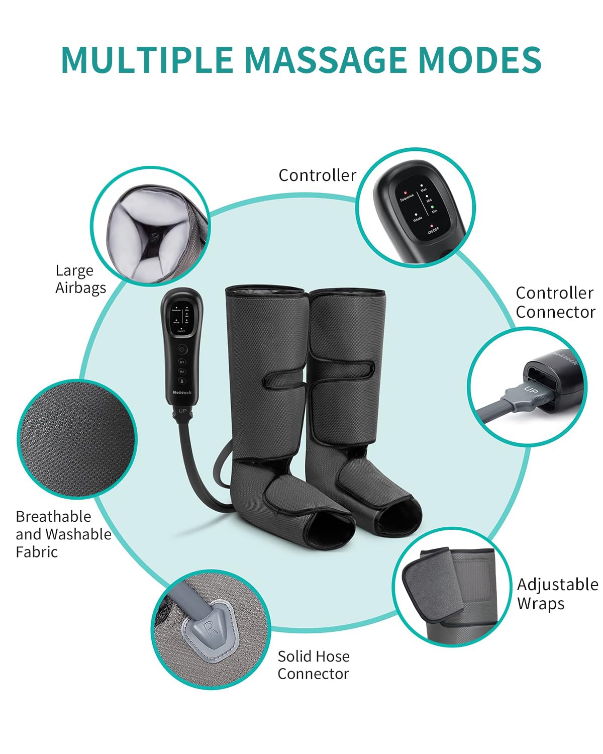 Nekteck Leg Massager with Air Compression for Circulation - Grey DEMO