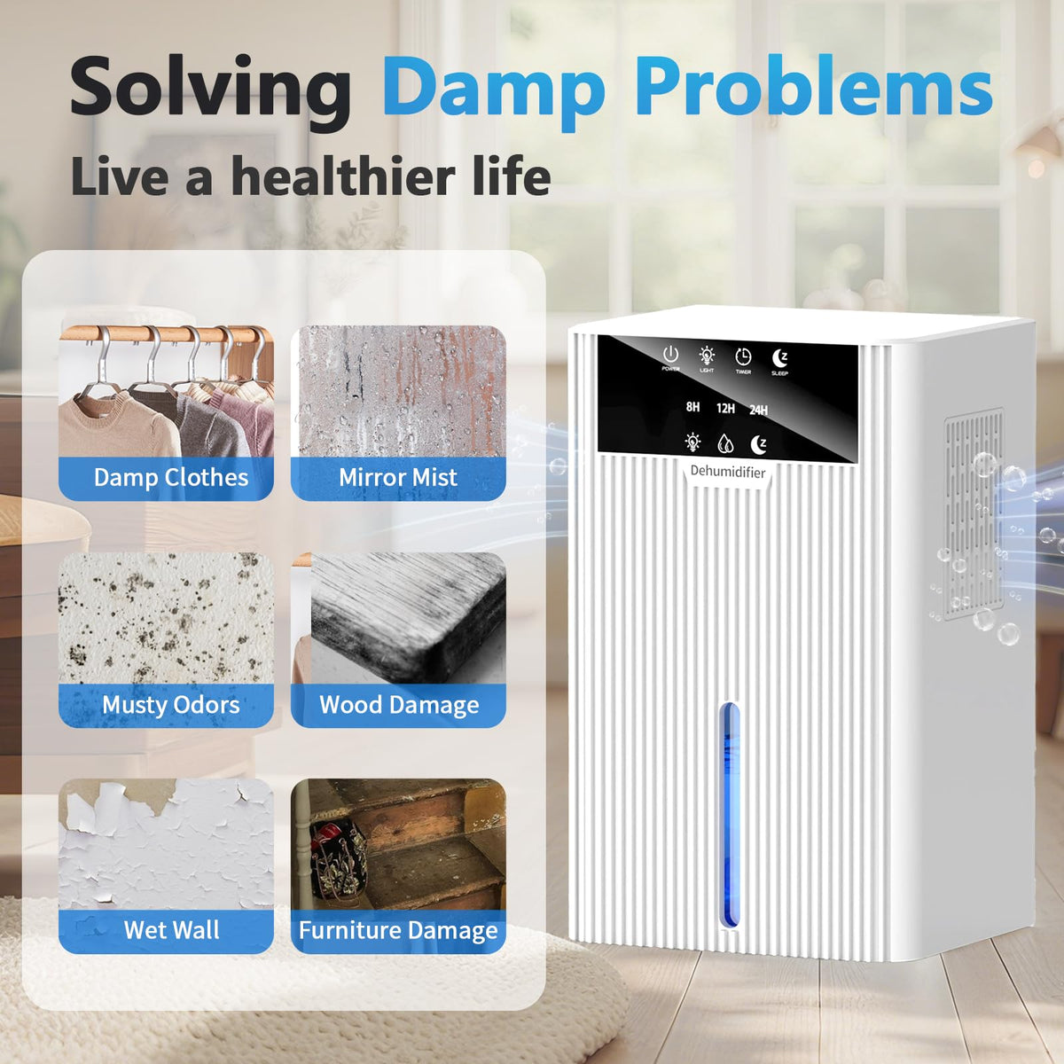 Pudge 2200ML White Dehumidifier for Bedroom Damp Moisture Absorber NEW