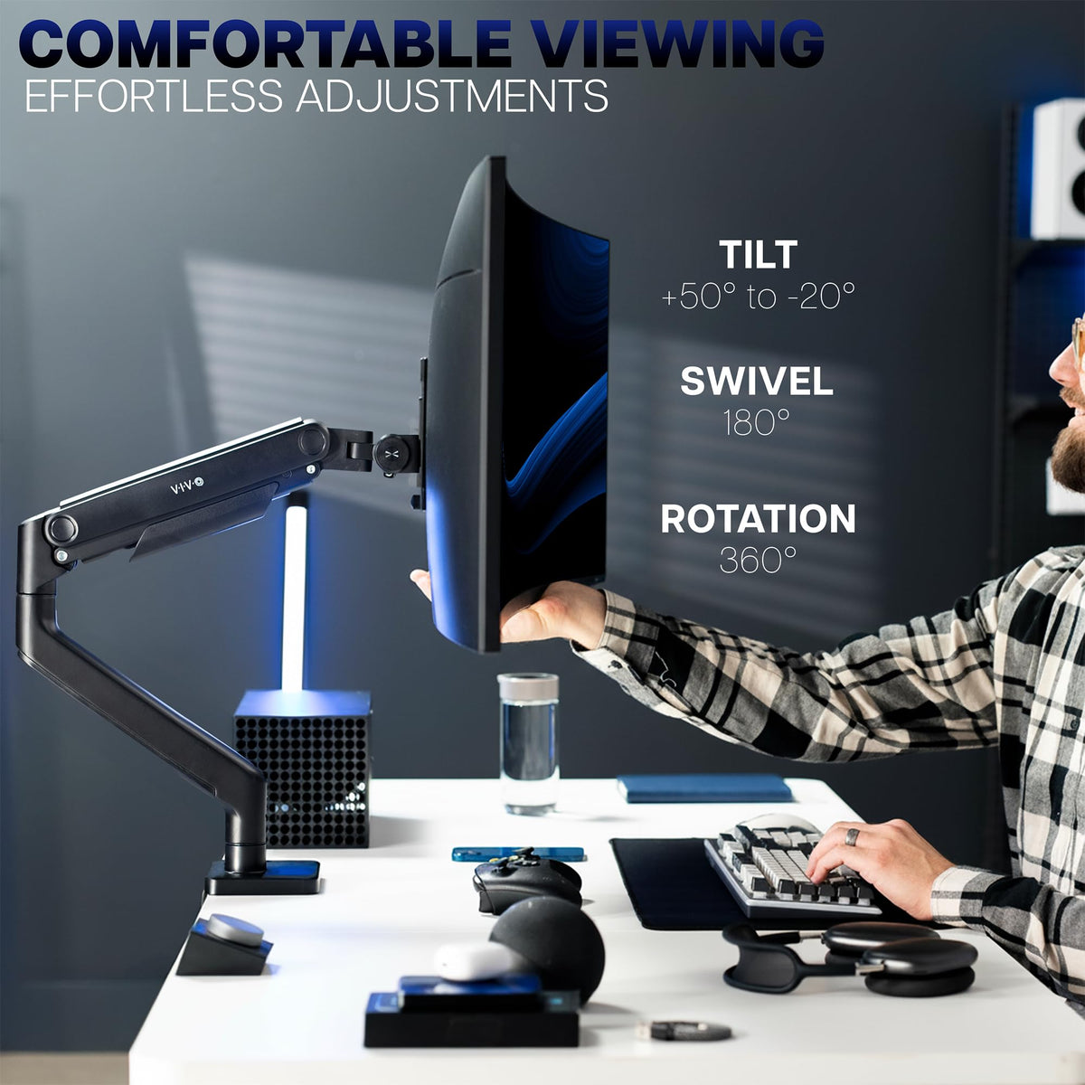 VIVO Heavy Duty Monitor Arm for Ultrawide Screens up to 49" Black Size up NEW