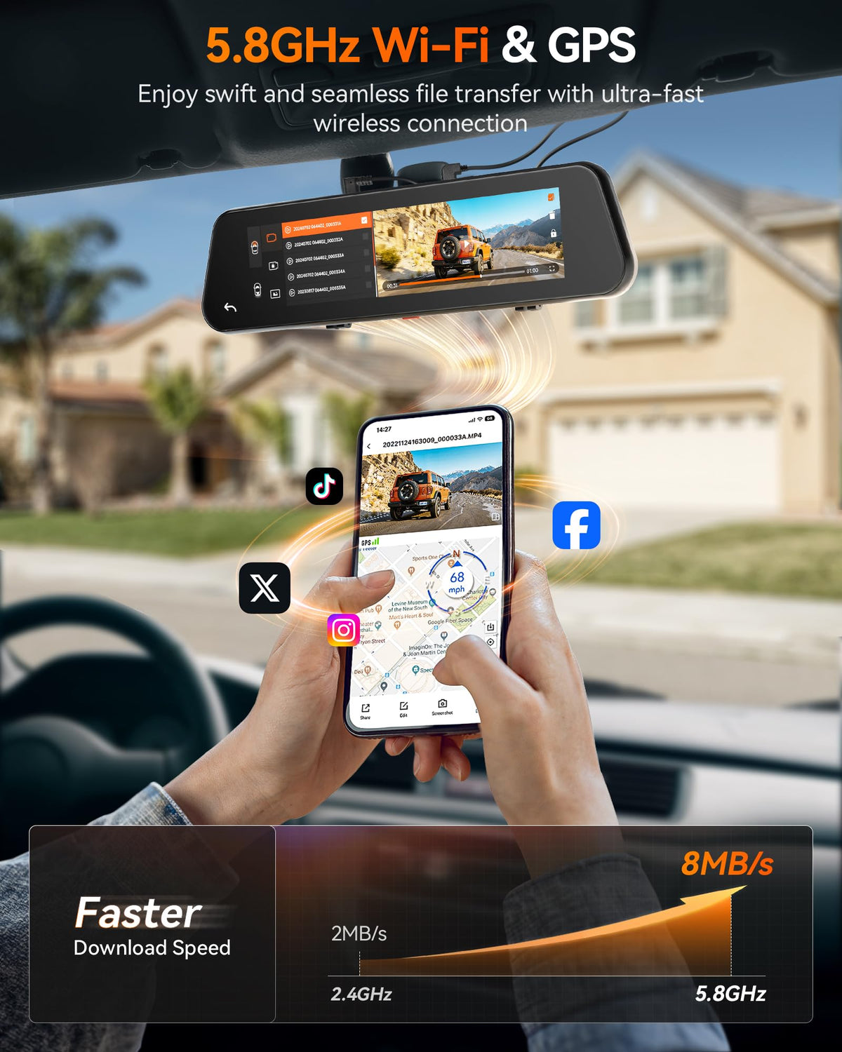 WOLFBOX G900 On-Dash-Monitoring 4K Mirror Dash Cam 12" Front and Rear DEMO