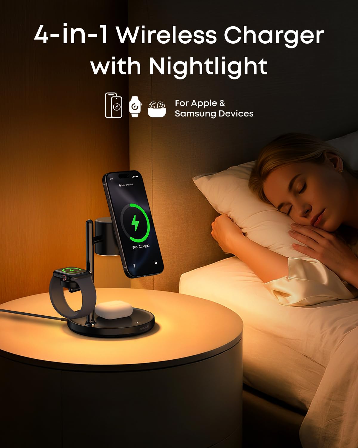 TOUGH ON MagMore 4 in 1 Wireless Charger Qi2 15W Fast Charging Black NEW