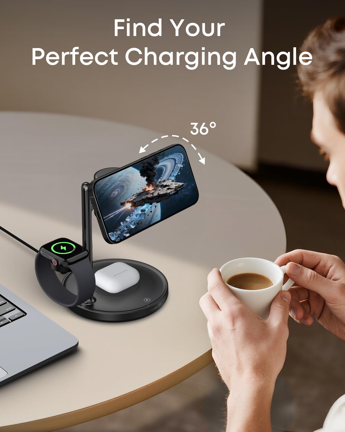 TOUGH ON MagMore 4 in 1 Wireless Charger Qi2 15W Fast Charging Black NEW