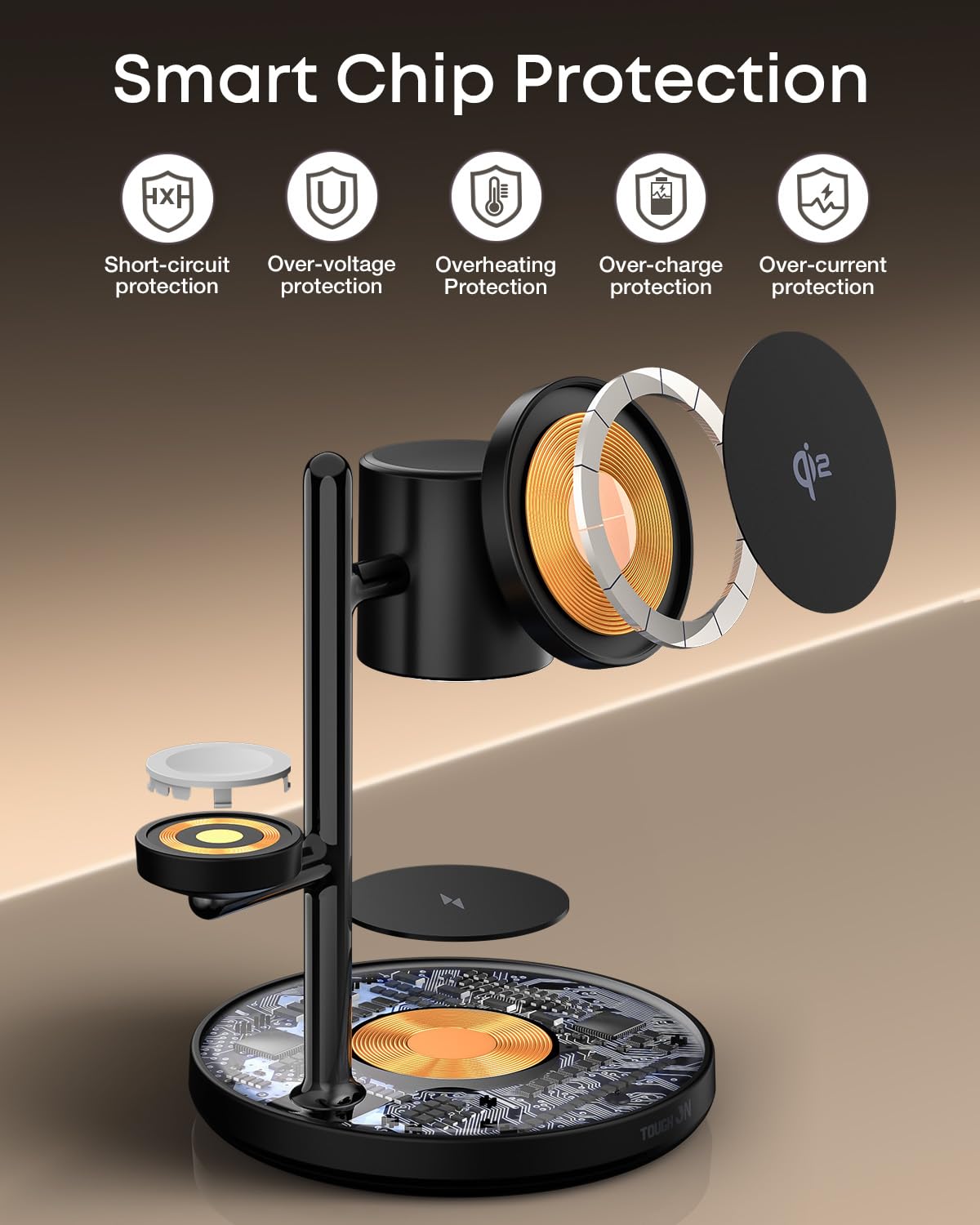 TOUGH ON MagMore 4 in 1 Wireless Charger Qi2 15W Fast Charging Black NEW