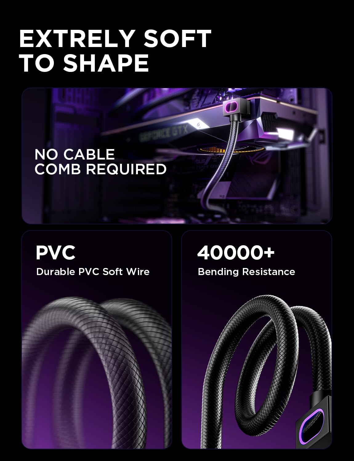 AsiaHorse Hydrus 8PIN GPU Extension Cable ARGB 90° Black Power NEW