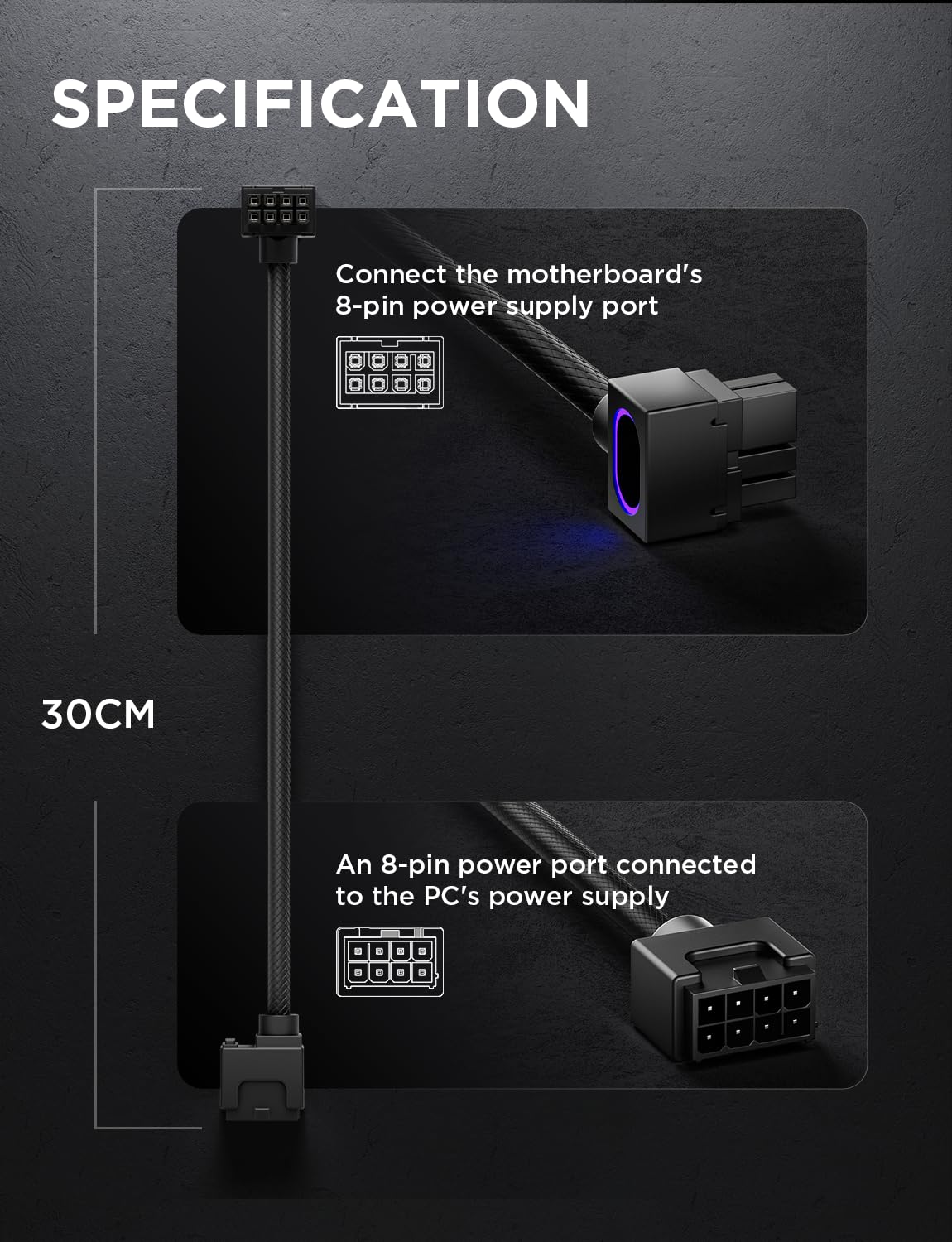 AsiaHorse Hydrus 8PIN GPU Extension Cable ARGB 90° Black Power NEW