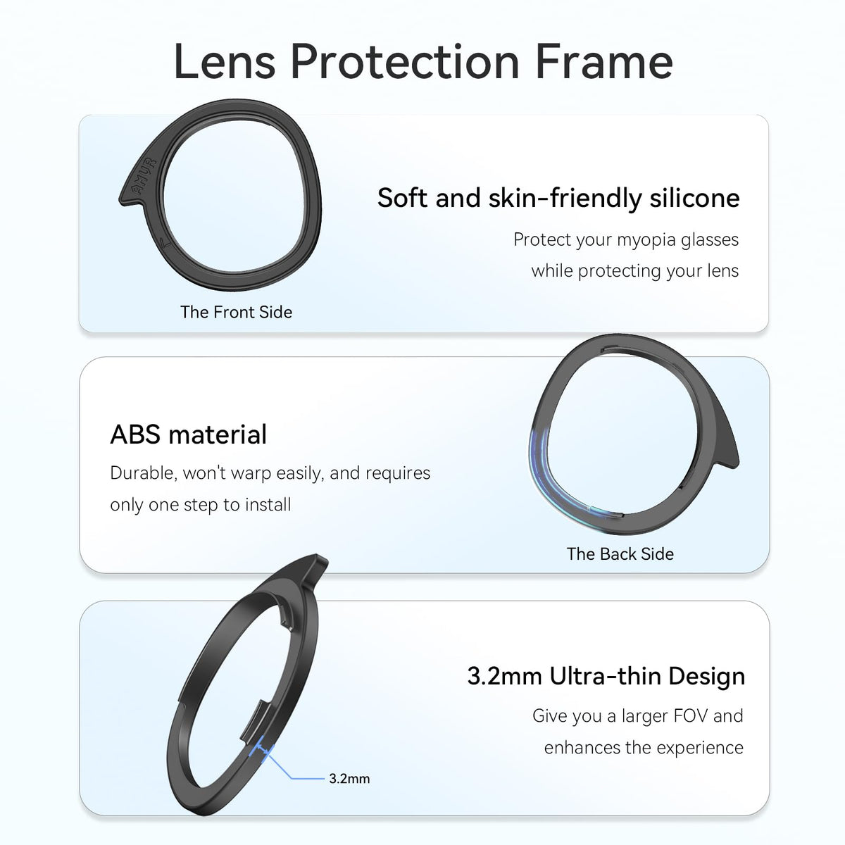 AMVR Lens Virtual Reality Protector Set for Meta Quest 3 VR Headset - Black NEW