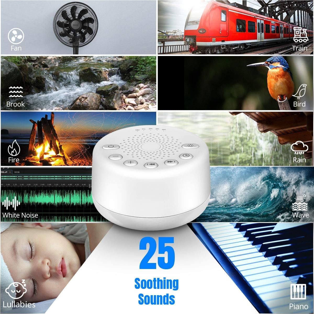 Easysleep Sound White Noise Machine with 25 Soothing Sounds Night Light NEW