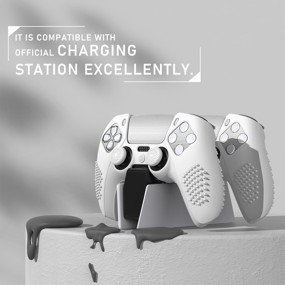 PlayVital PS5 Controller Silicone Skin Cover White 2 Pack Set NEW