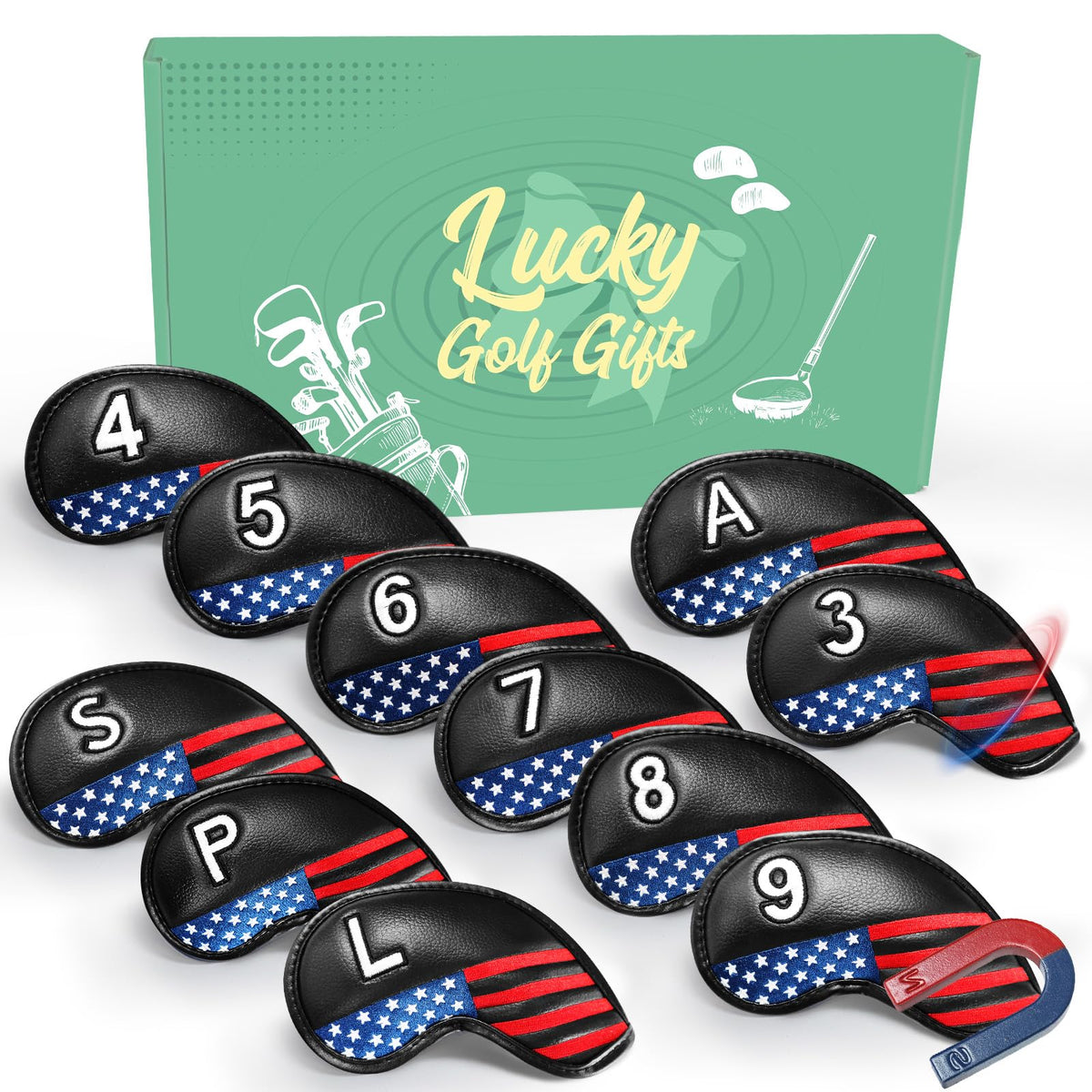 FINGER TEN Golfing Accessories Golf Iron Covers Magnetic 11 Pack Black DEMO