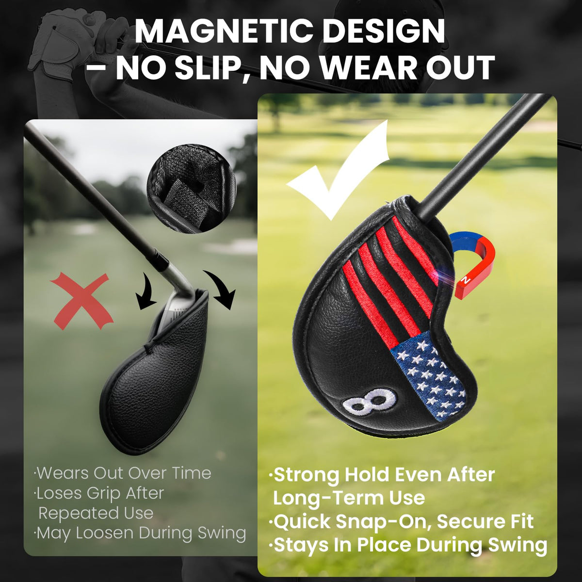 FINGER TEN Golfing Accessories Golf Iron Covers Magnetic 11 Pack Black DEMO