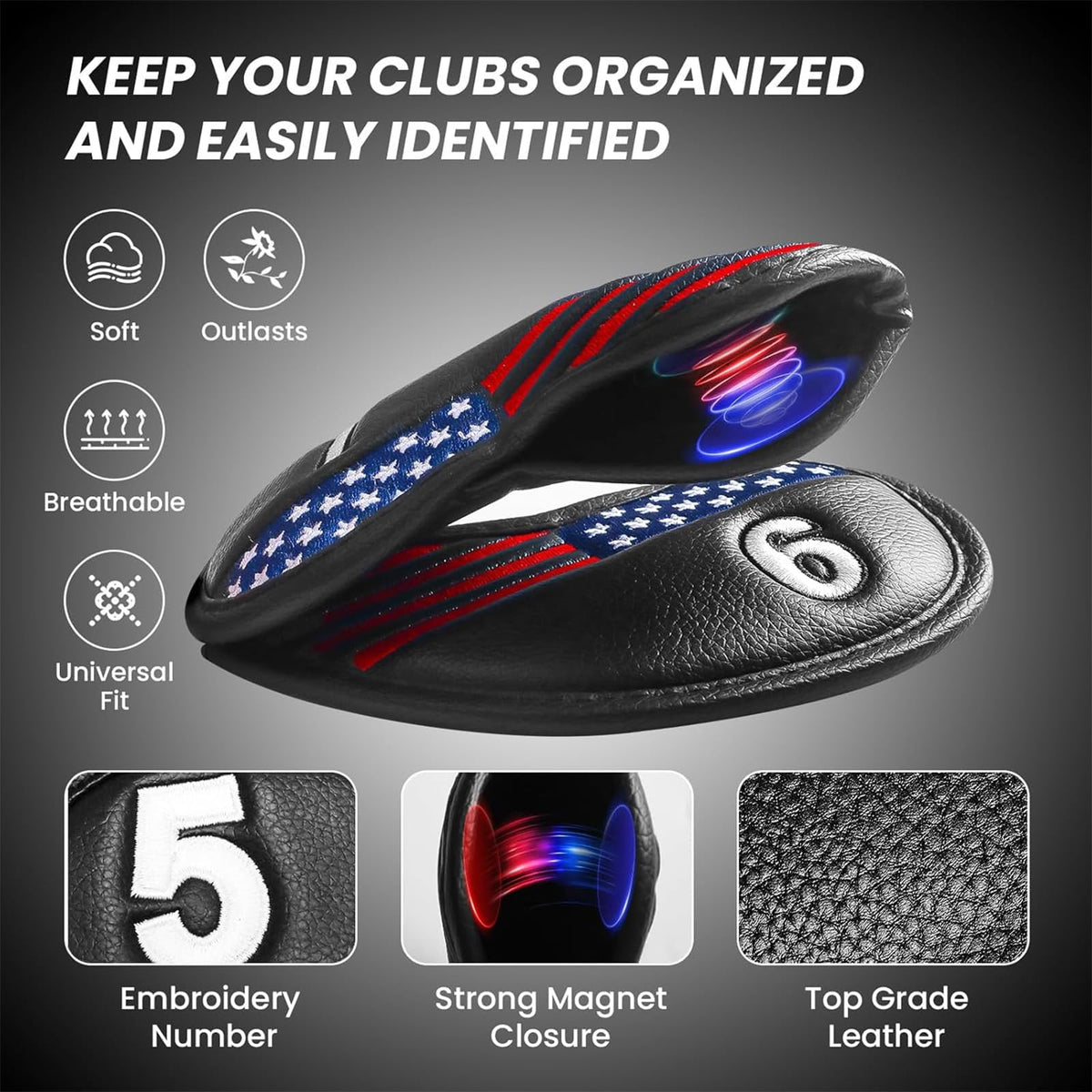 FINGER TEN Golfing Accessories Golf Iron Covers Magnetic 11 Pack Black DEMO