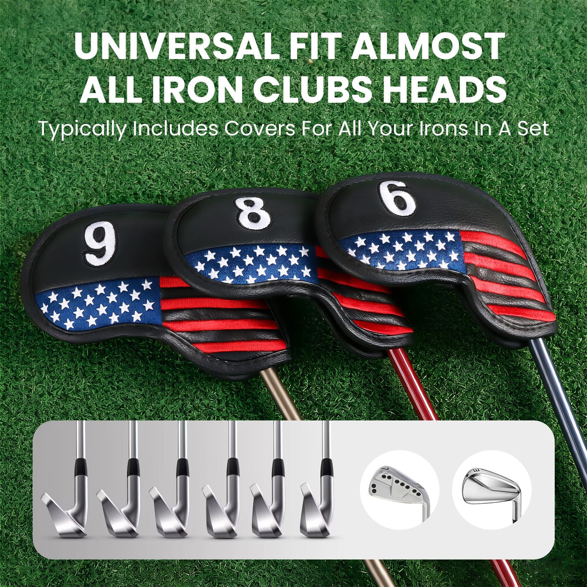 FINGER TEN Golfing Accessories Golf Iron Covers Magnetic 11 Pack Black DEMO