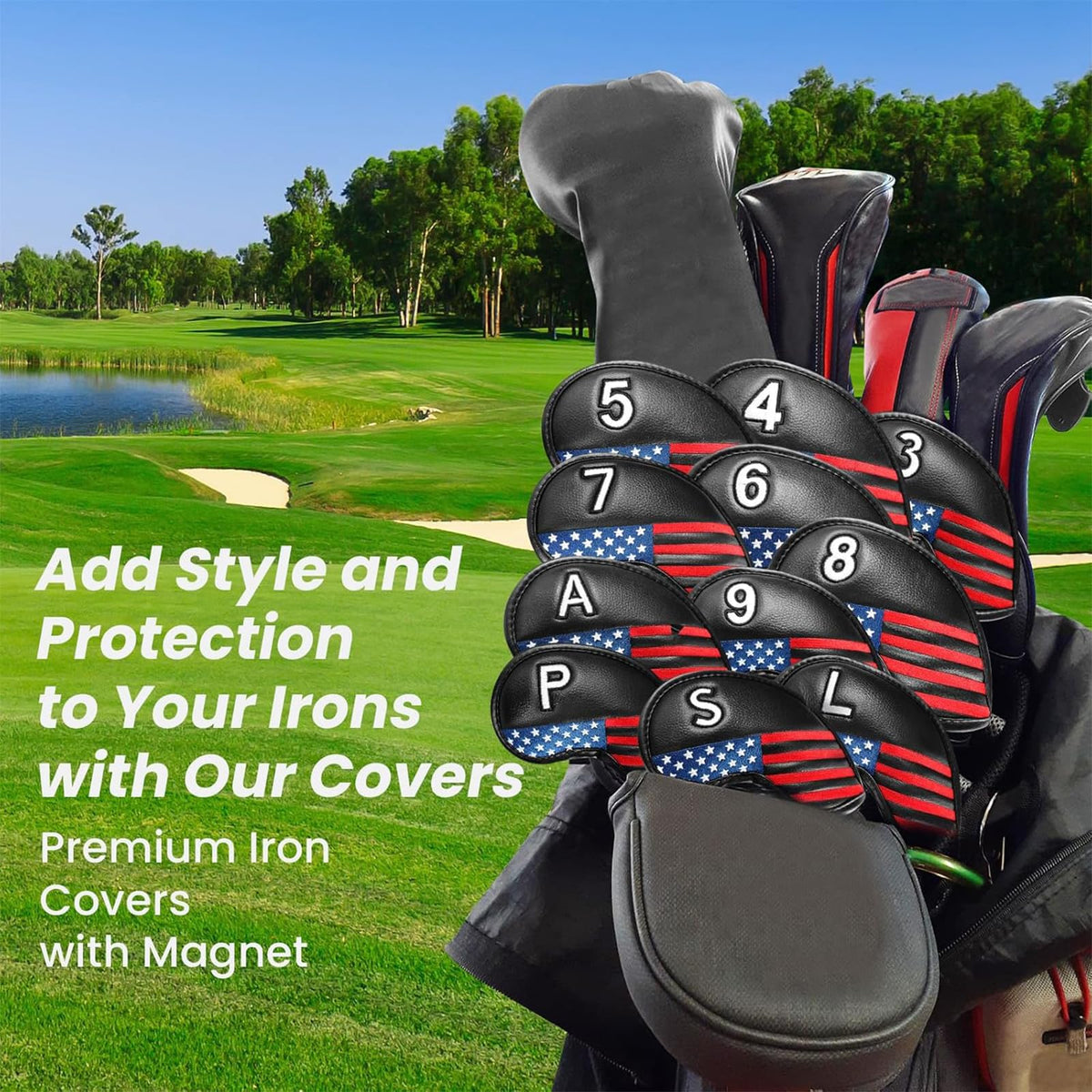 FINGER TEN Golfing Accessories Golf Iron Covers Magnetic 11 Pack Black DEMO