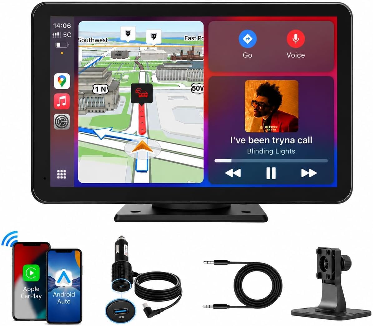 7" Portable On-Dash-Monitoring Wireless CarPlay Android Auto Dashboard DEMO