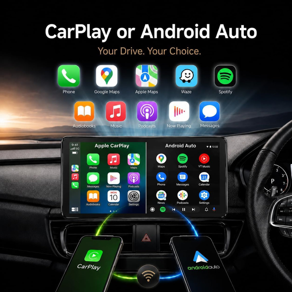 7" Portable On-Dash-Monitoring Wireless CarPlay Android Auto Dashboard DEMO