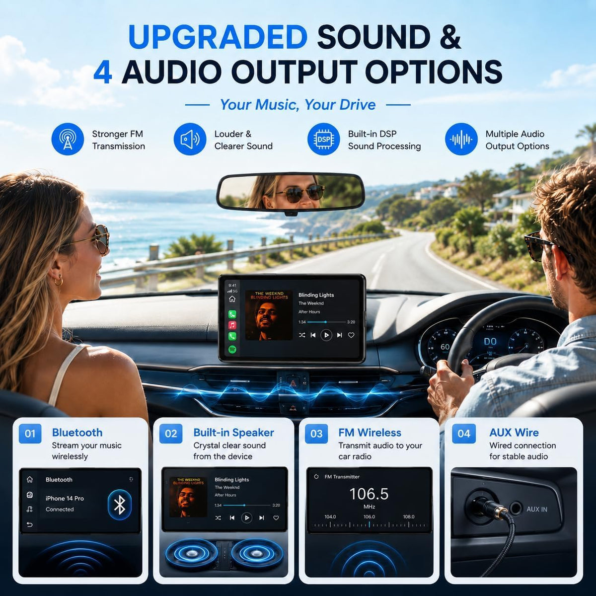 7" Portable On-Dash-Monitoring Wireless CarPlay Android Auto Dashboard DEMO