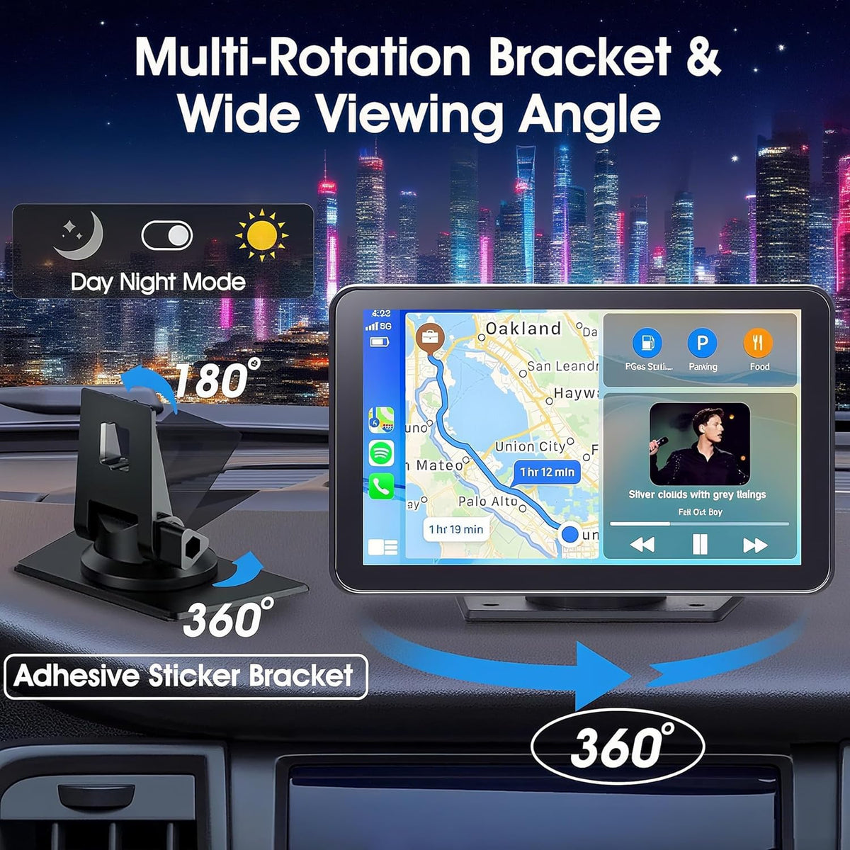 7" Portable On-Dash-Monitoring Wireless CarPlay Android Auto Dashboard DEMO