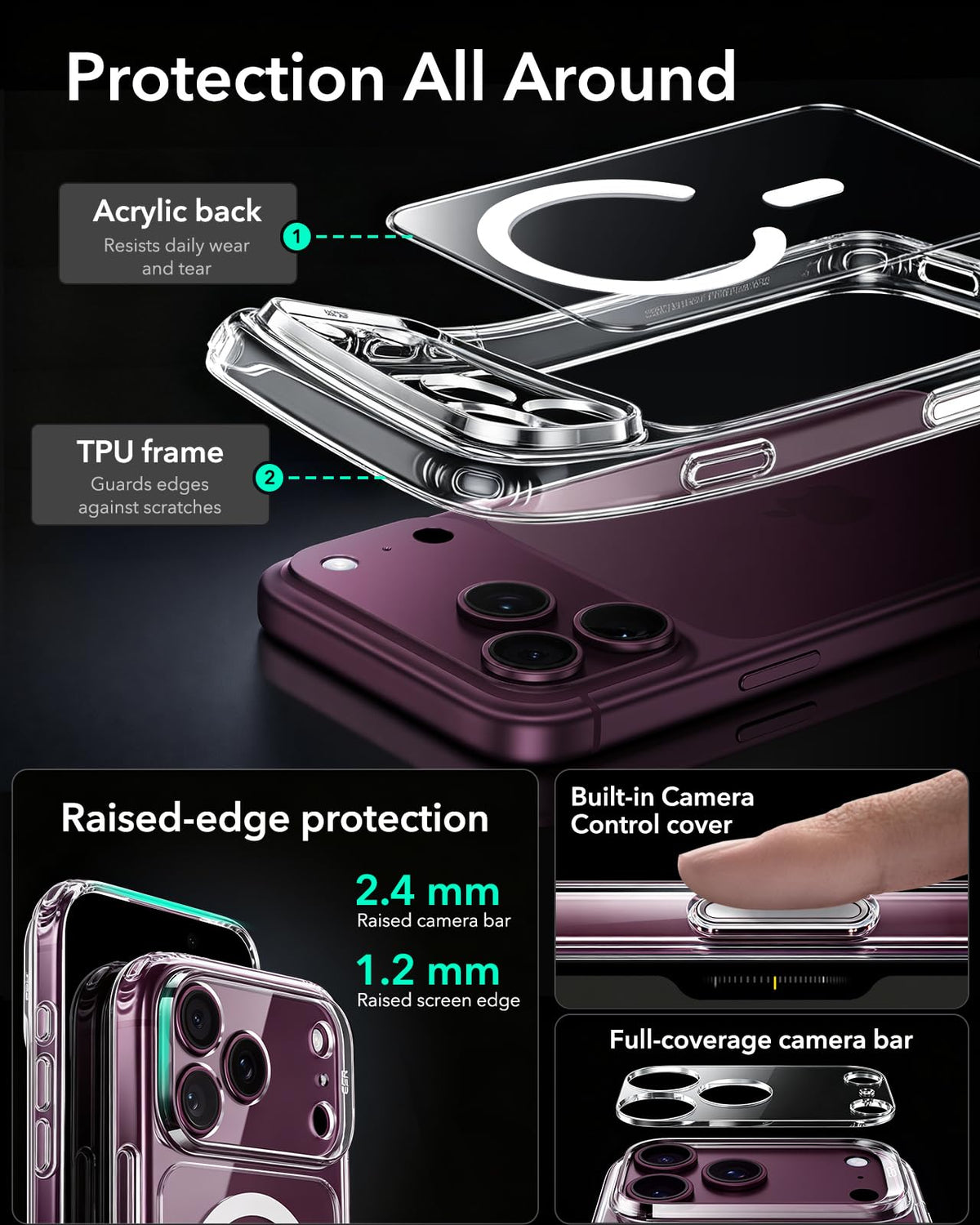 ESR Clear Hybrid iPhone 17 Pro Case - Protective Phone Cover Size iPhone DEMO