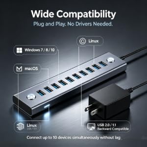 USB Hubs Unisex 3.0 Hub 10 Port Powered with 60W Adapter Grey DEMO