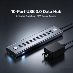USB Hubs Unisex 3.0 Hub 10 Port Powered with 60W Adapter Grey DEMO