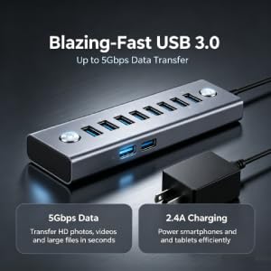 USB Hubs Unisex 3.0 Hub 10 Port Powered with 60W Adapter Grey DEMO