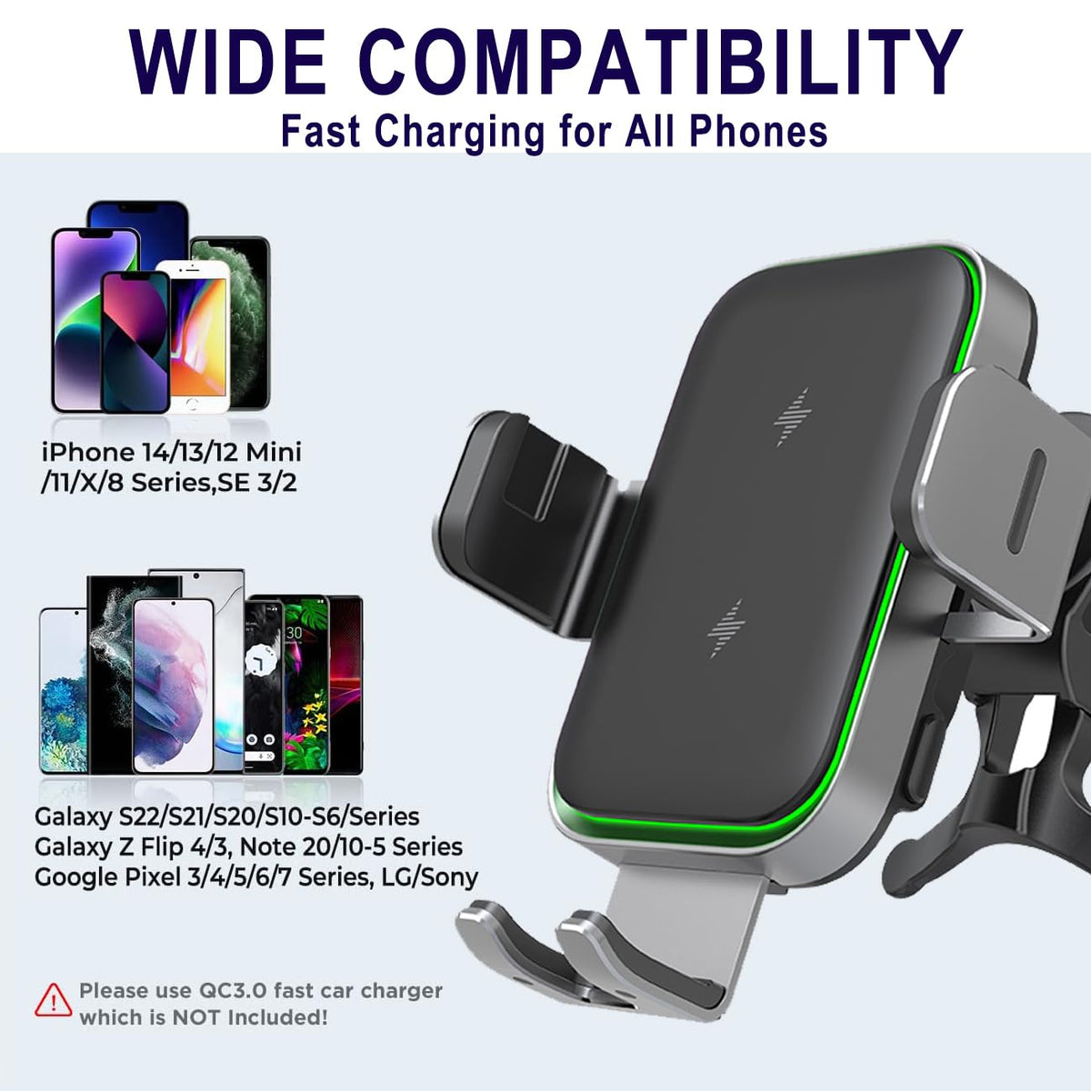 Wireless Car Automobile Chargers Charger 15W Fast Charging Qi Compatible DEMO