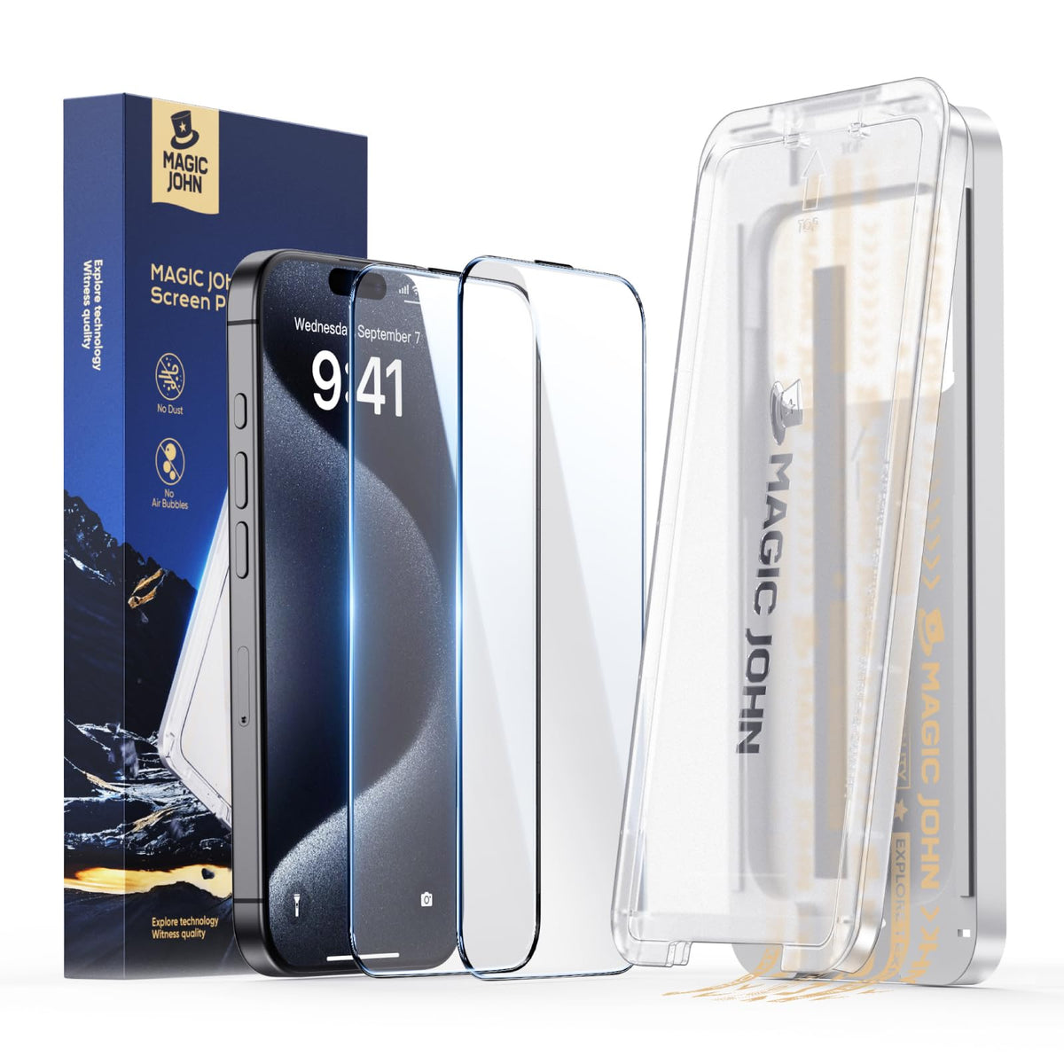 MAGIC JOHN iPhone 15 Pro Max Clear Tempered Glass Screen Protector Size NEW