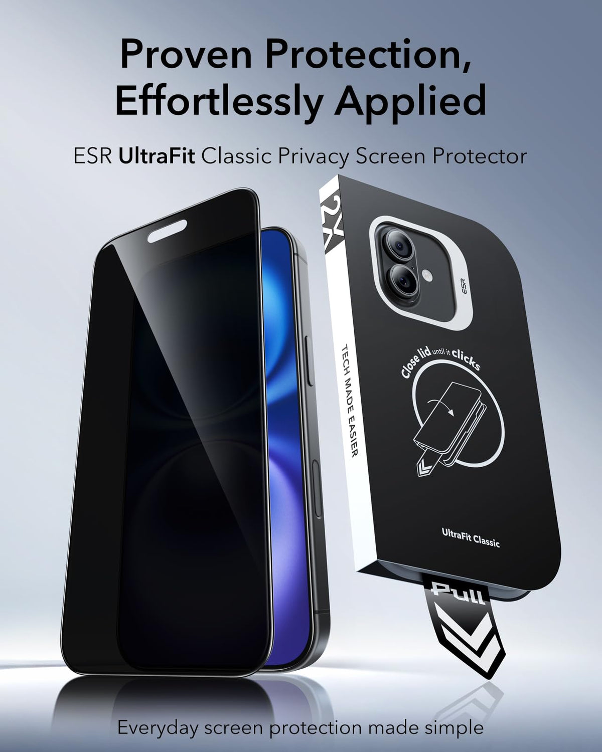 ESR Privacy Screen Protector Tempered Glass iPhone 16 15 Black NEW