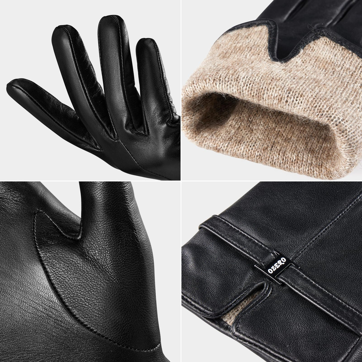 OZERO Black Cold Weather Leather Gloves Touchscreen Size XL NEW