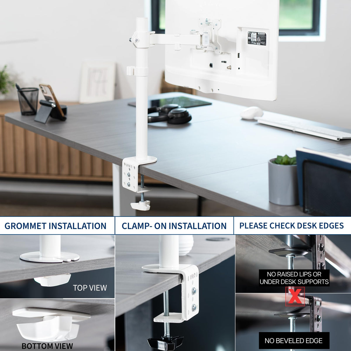 VIVO White Single Monitor Arm Desk Mount - Fully Adjustable Stand NEW