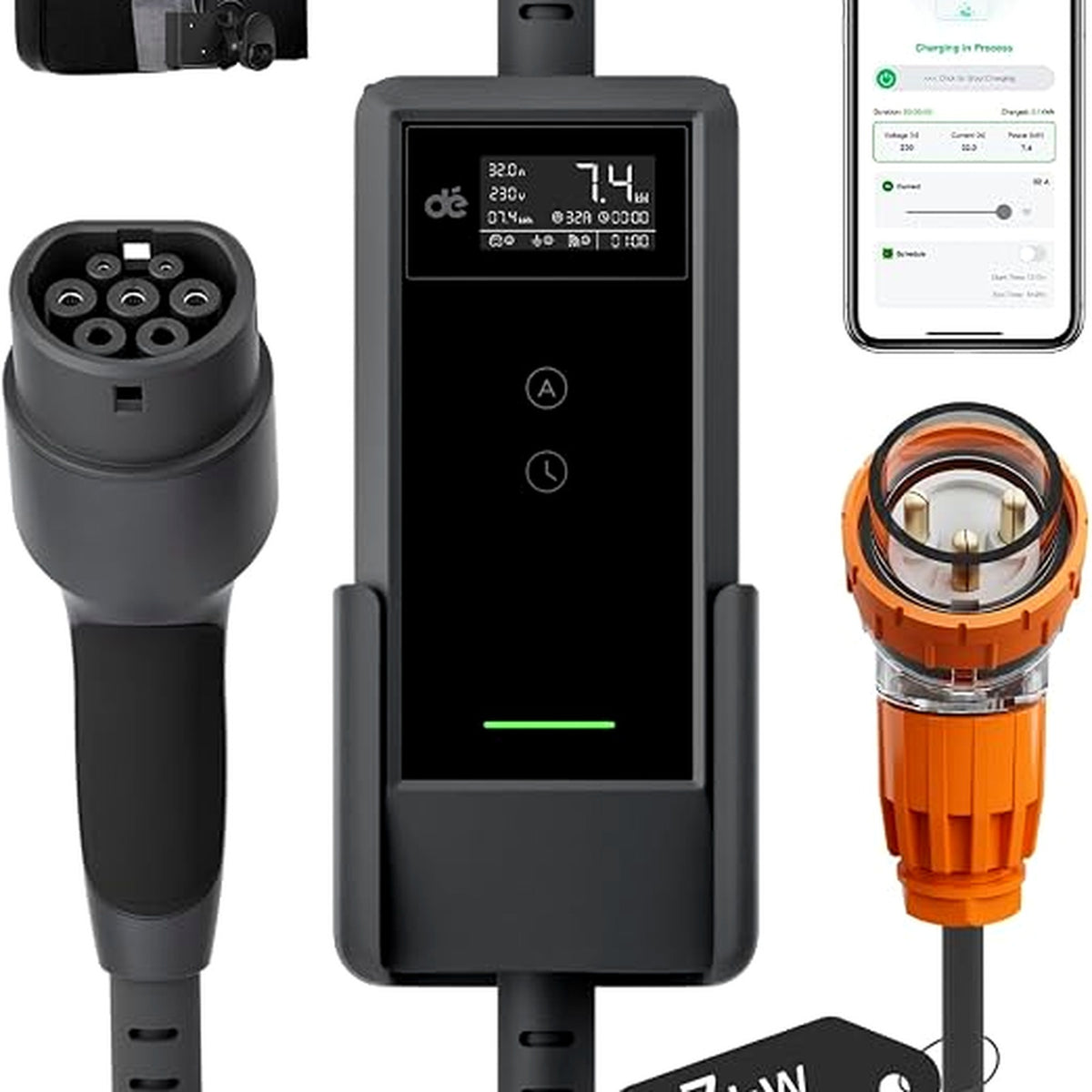 dé 7kW EV Charger 3-Phase Type 2 Cable Black 7m 3 Pin Size 7m / 3 Pin NEW