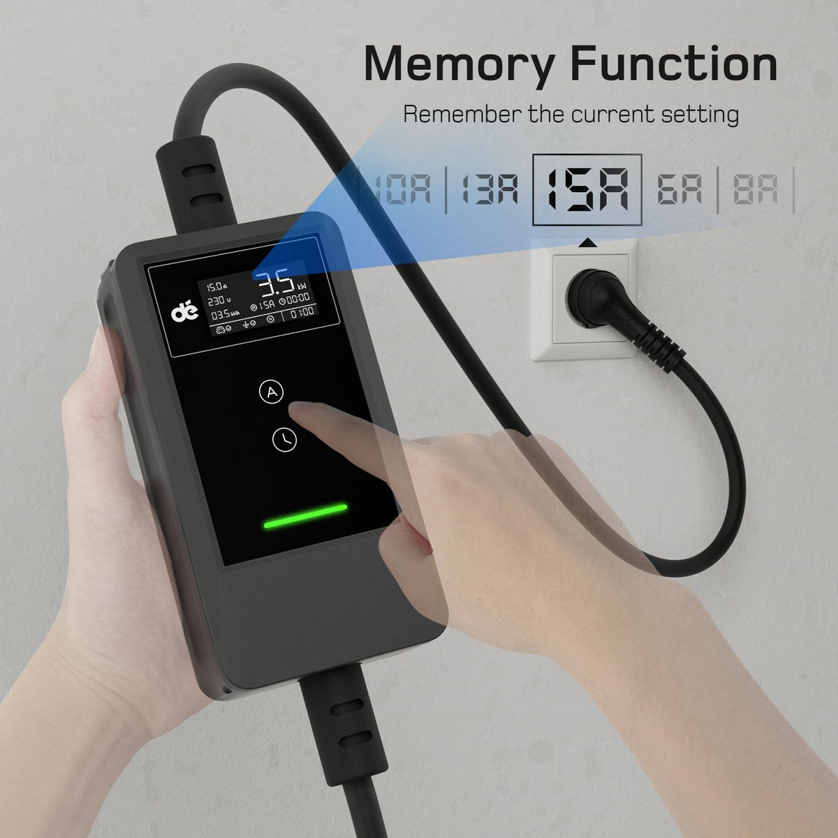 dé EV Charger Type 2 Portable 3.7kW 5.5M Cable Black NEW