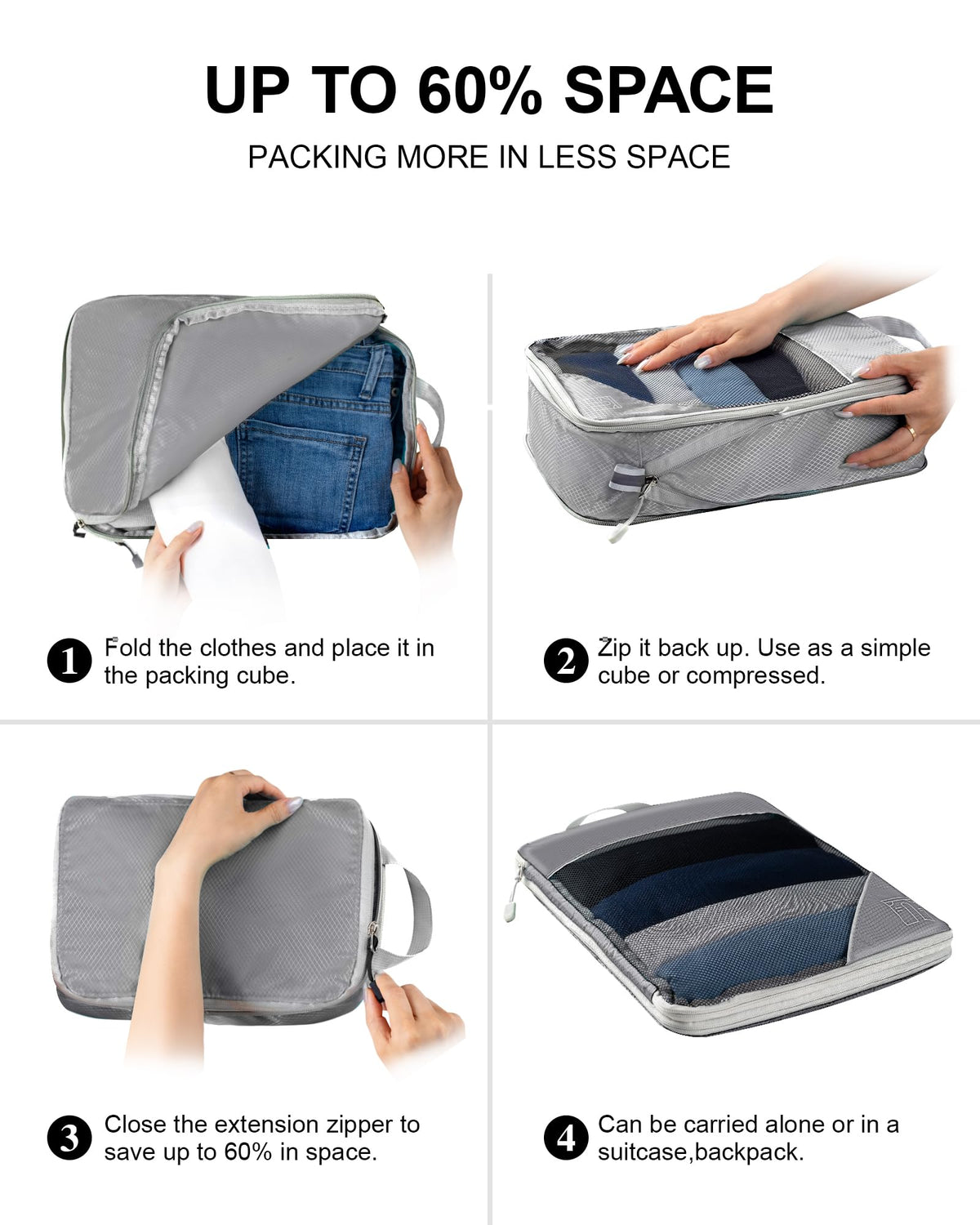 Grey Compression Packing Cubes Travel Organiser Set - 11 Pieces NEW