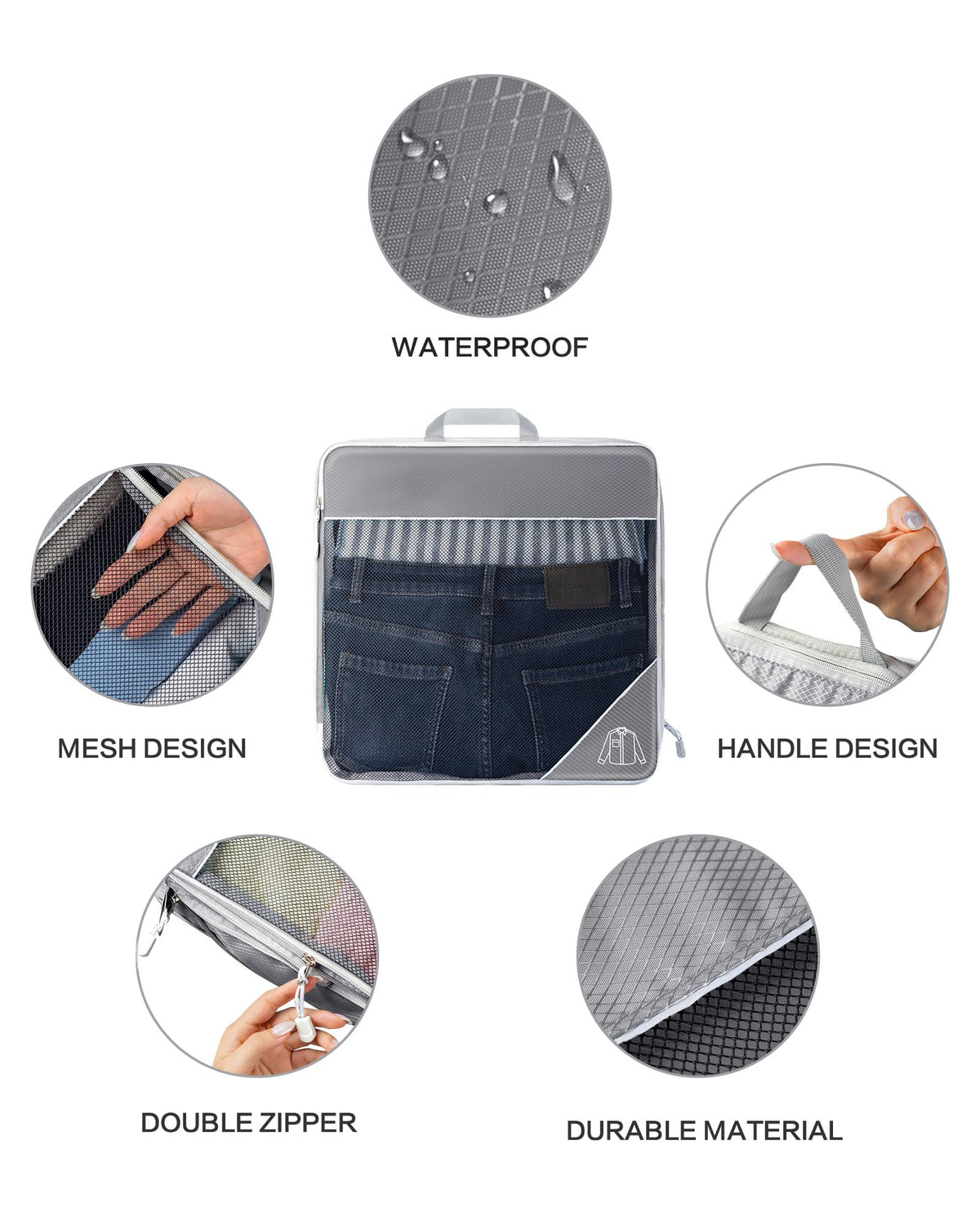 Grey Compression Packing Cubes Travel Organiser Set - 11 Pieces NEW