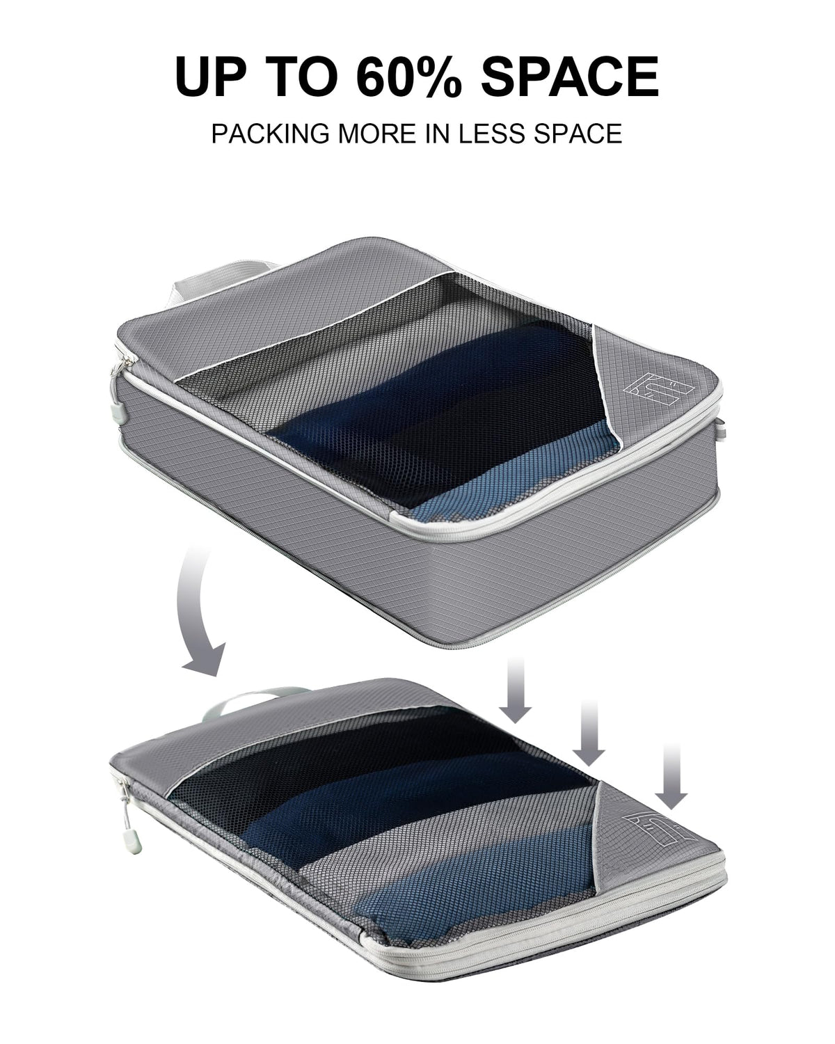Grey Compression Packing Cubes Travel Organiser Set - 11 Pieces NEW