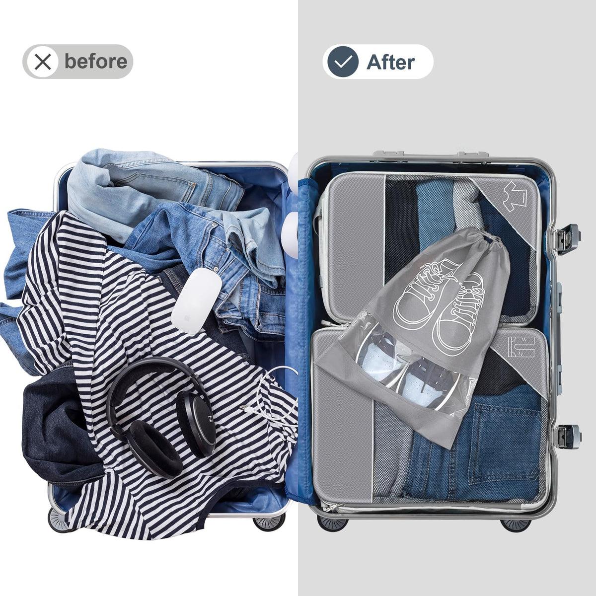 Grey Compression Packing Cubes Travel Organiser Set - 11 Pieces NEW
