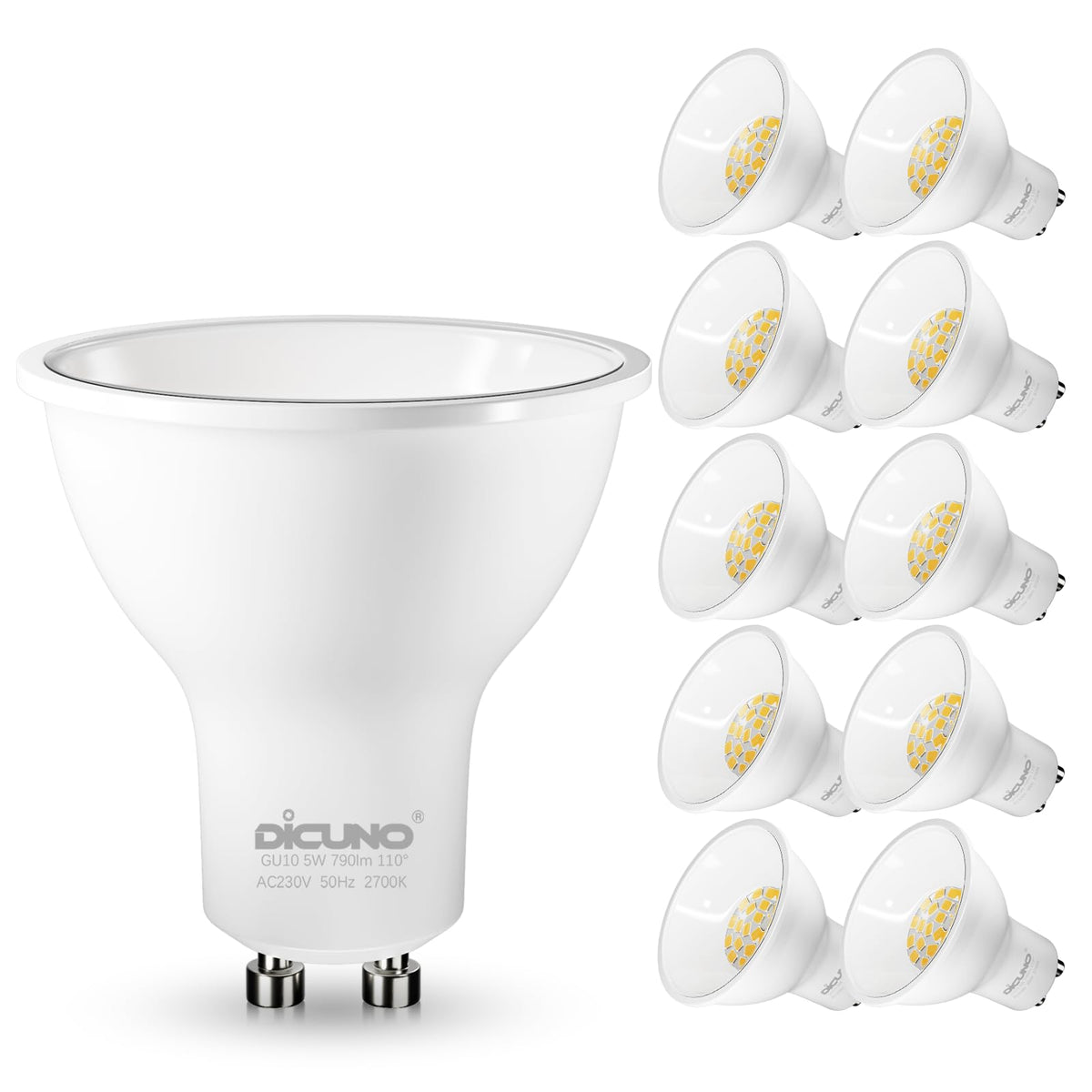 DiCUNO GU10 LED Bulbs Warm White 2700K Dimmable 5W 790LM DEMO