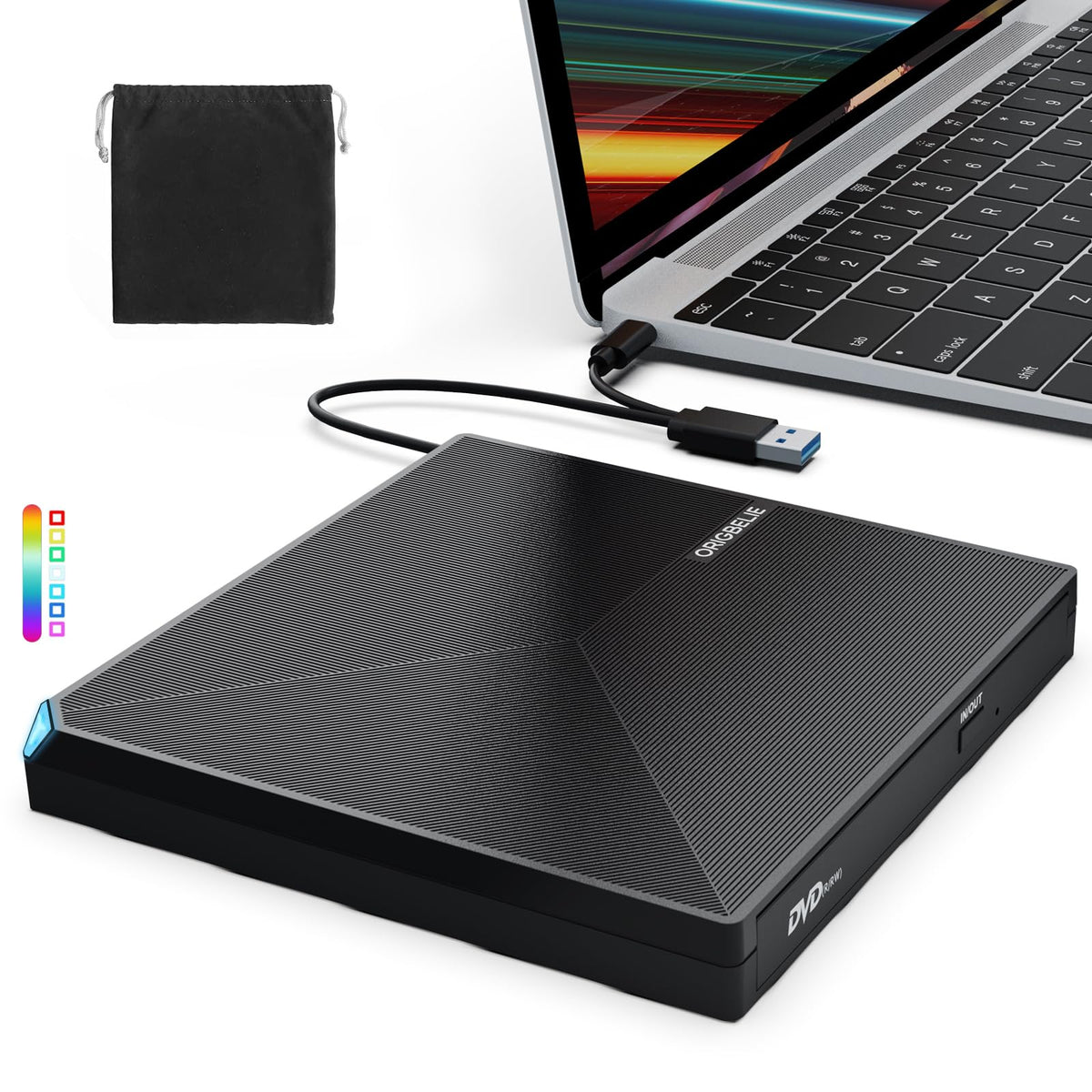 ORIGBELIE External CD DVD Drive USB 3.0 Type C Portable - Black DEMO