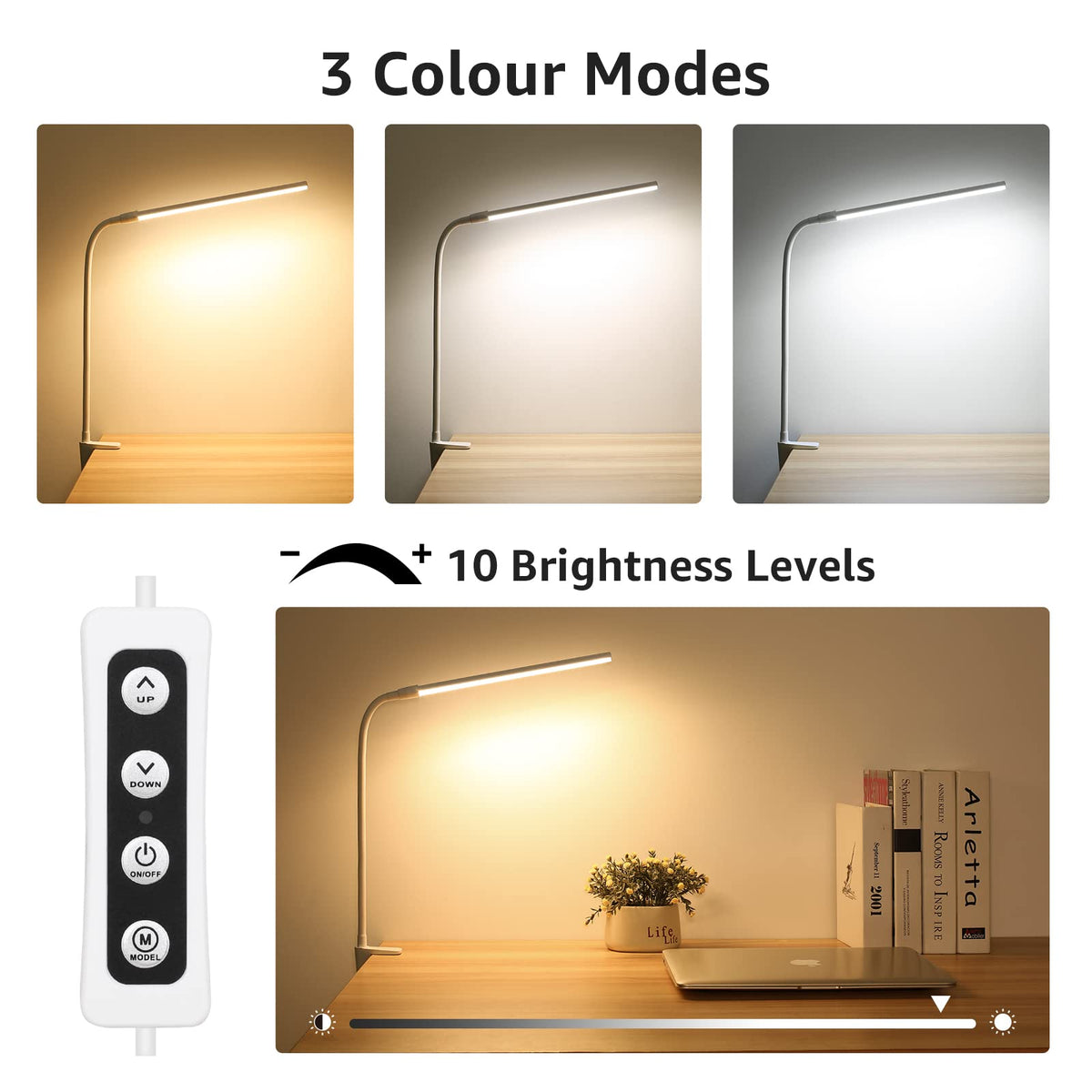 Lepro LED Desk Lamp with Clamp Dimmable Reading Light - White DEMO