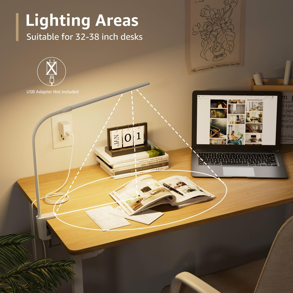 Lepro LED Desk Lamp with Clamp Dimmable Reading Light - White DEMO