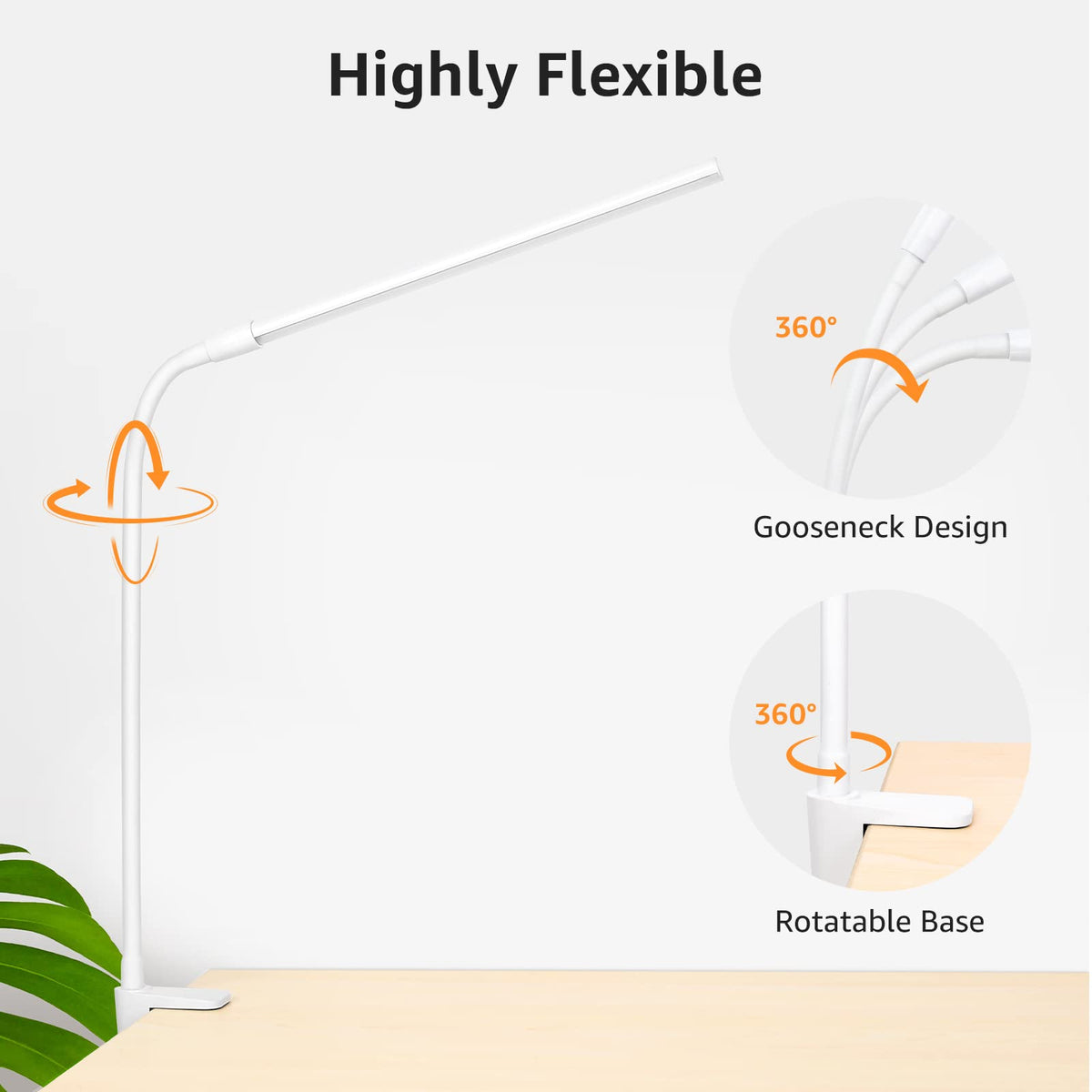 Lepro LED Desk Lamp with Clamp Dimmable Reading Light - White DEMO