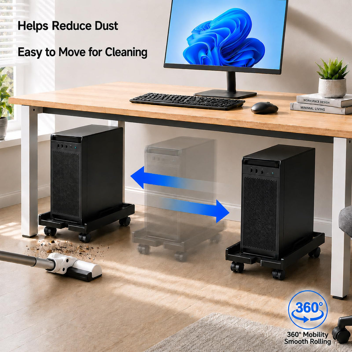 Black Adjustable Computer Tower Stand with Rolling Casters Cart DEMO