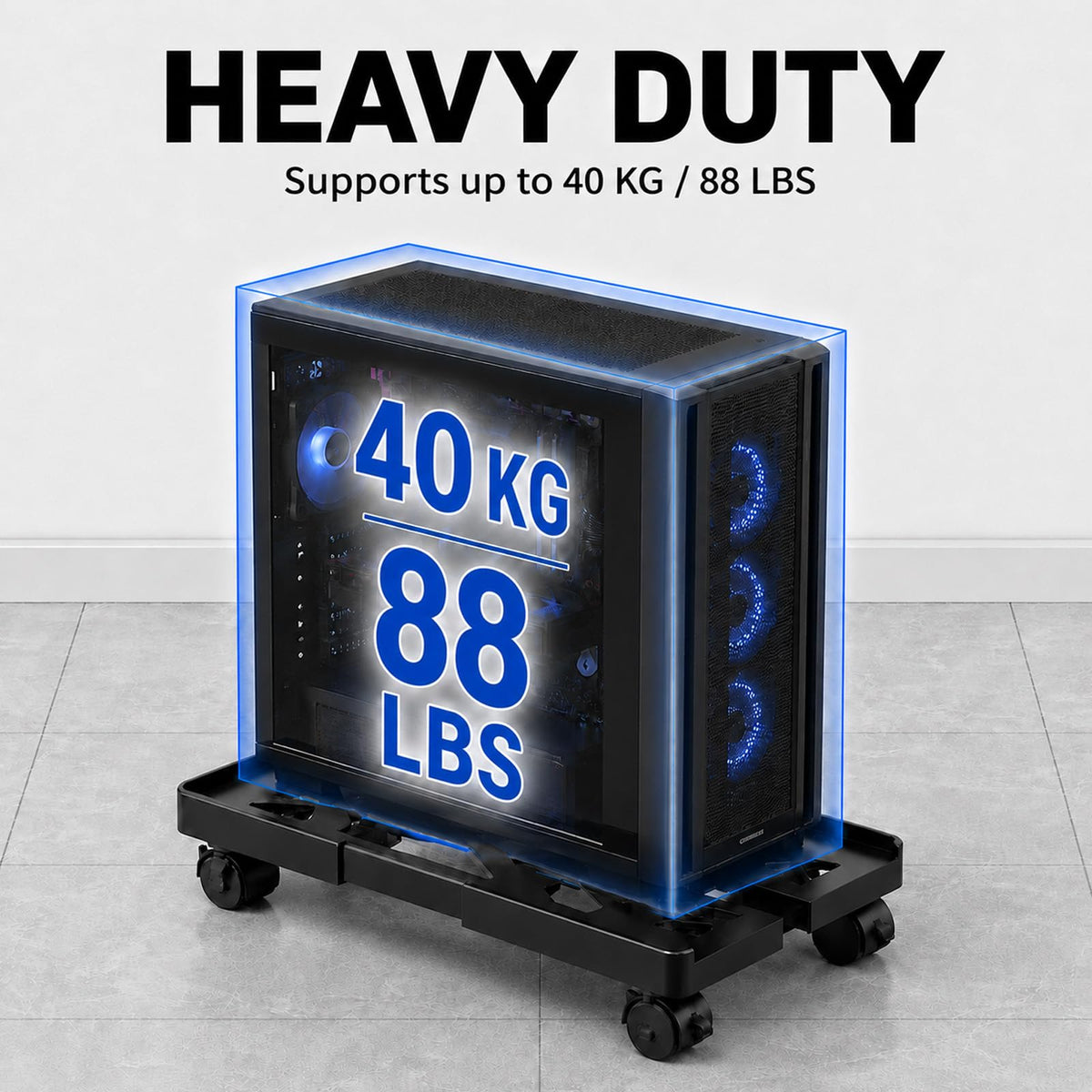 Black Adjustable Computer Tower Stand with Rolling Casters Cart DEMO