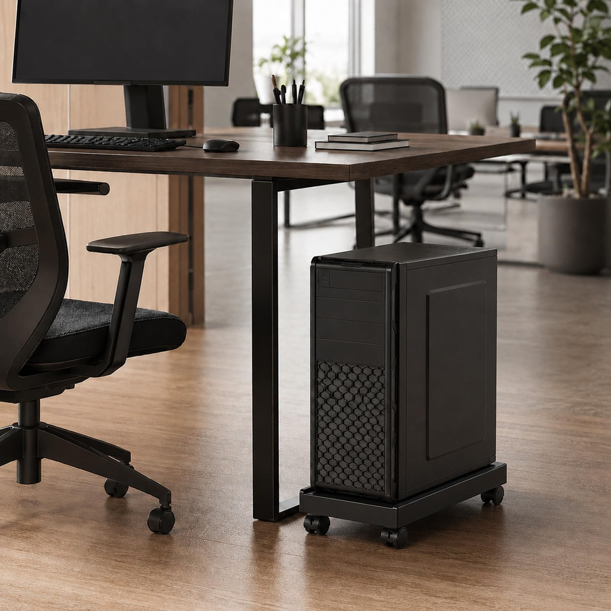 Black Adjustable Computer Tower Stand with Rolling Casters Cart DEMO